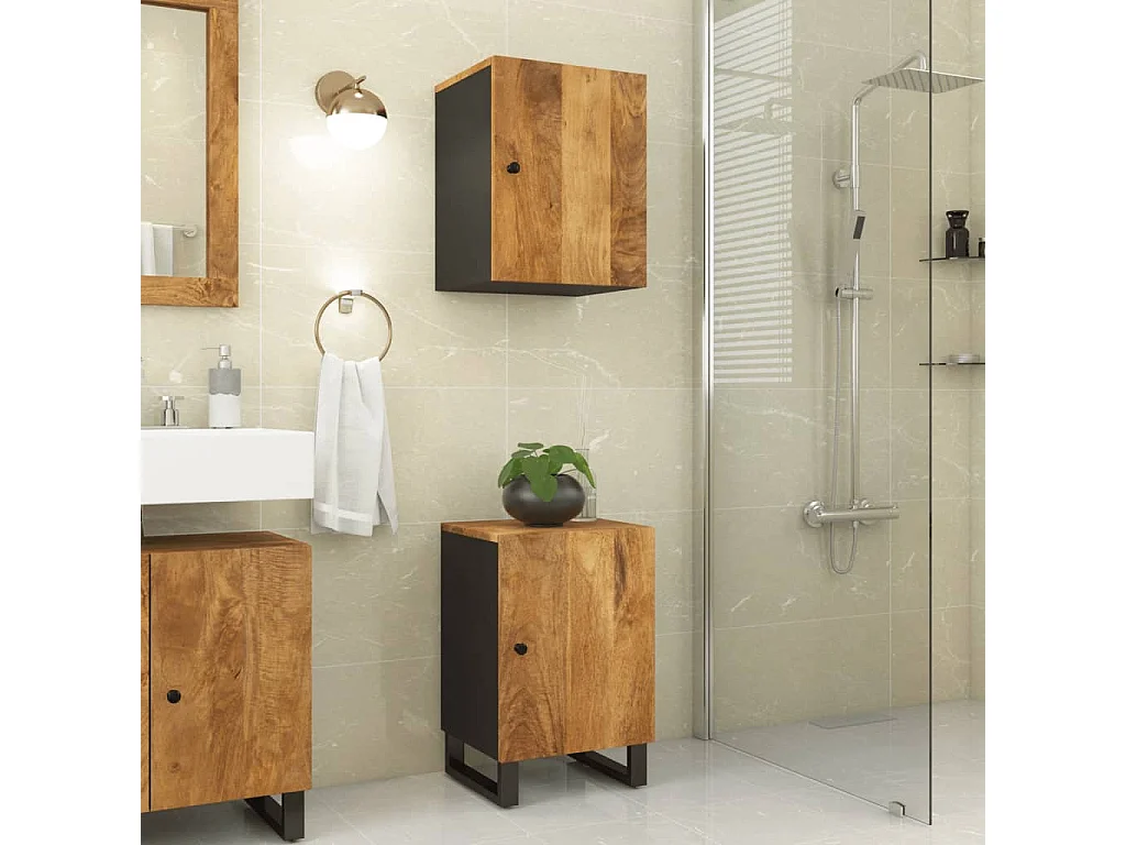 Armoire de salle de bain 38x33x58 bois massif de manguier