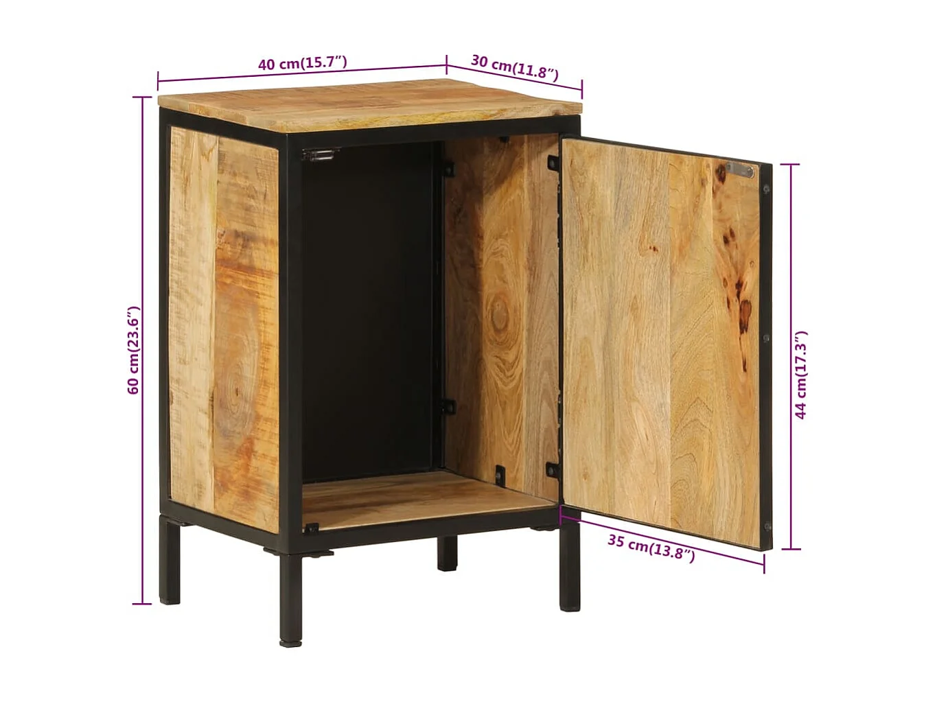 Armoire de salle de bain 40x30x60 bois massif manguier et fer