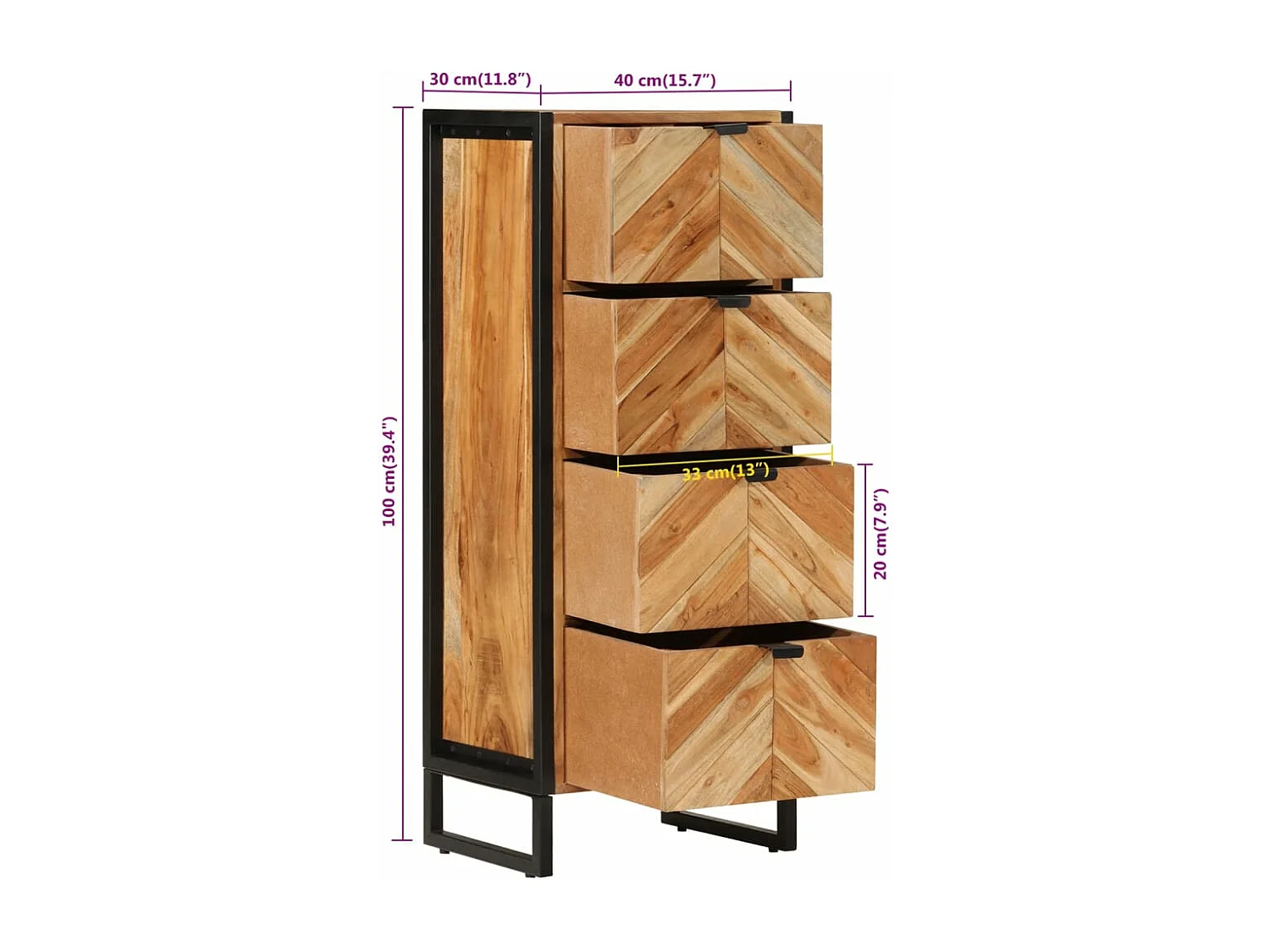 Armoire de salle de bain bois massif d'acacia et fer
