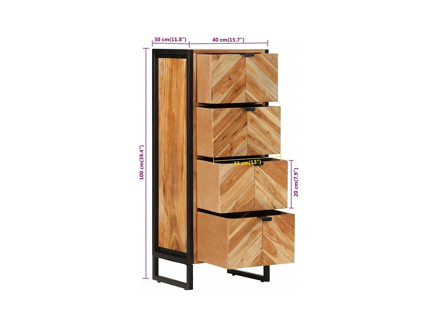 Armoire de salle de bain bois massif d'acacia et fer