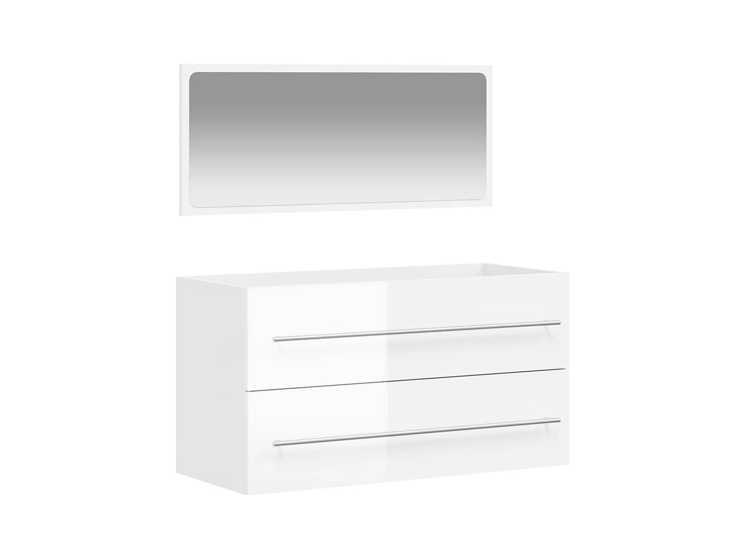 Armoire de bain avec miroir blanc brillant bois d'ingénierie