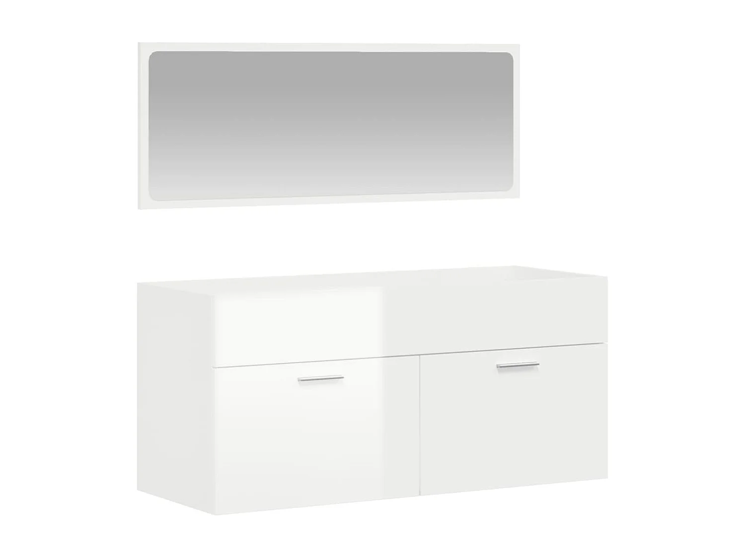 Armoire de bain avec miroir blanc brillant bois d'ingénierie