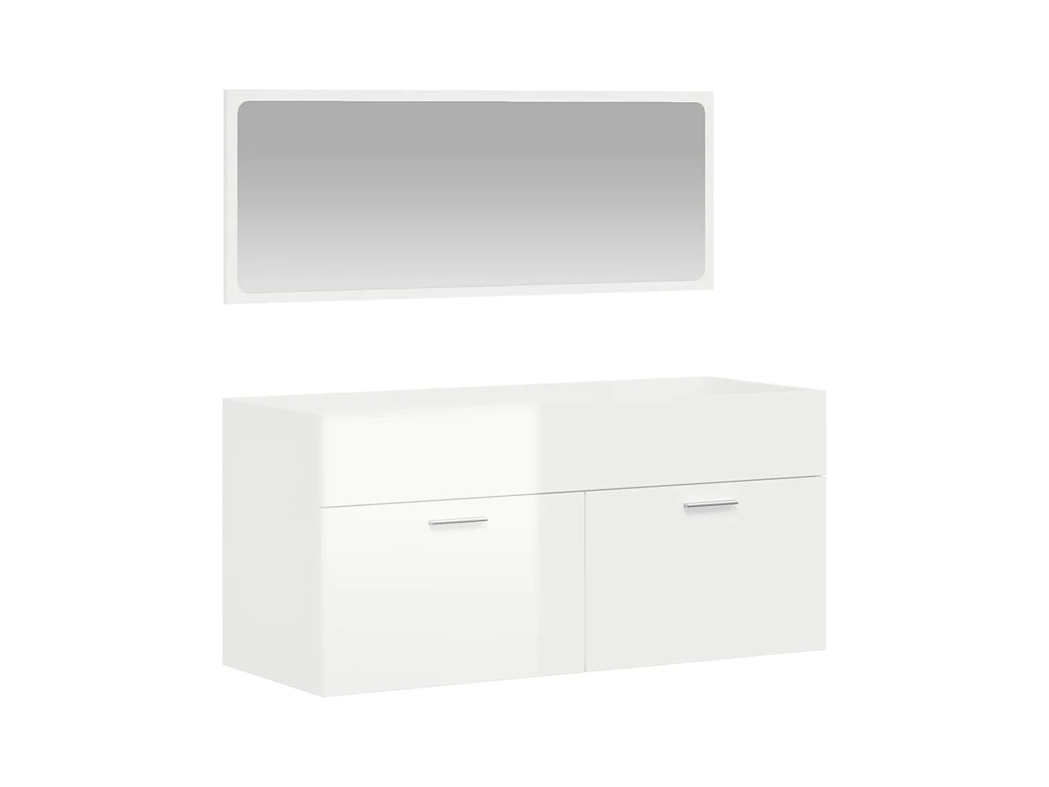 Armoire de bain avec miroir blanc brillant bois d'ingénierie