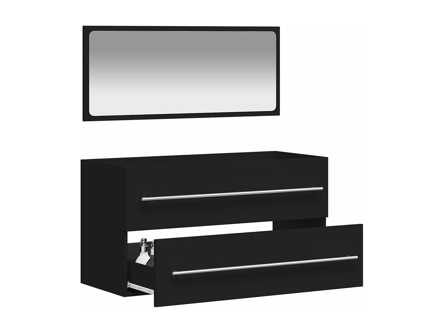 Armoire de salle de bain avec miroir noir bois d'ingénierie