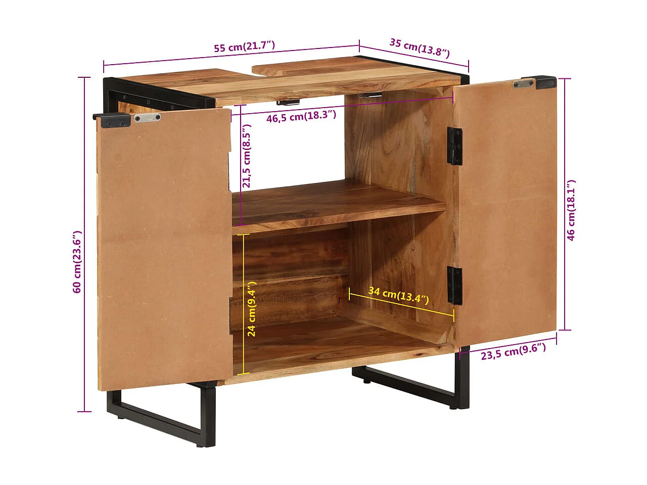 Armoire de salle de bain bois massif d'acacia et fer