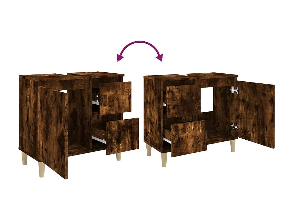 Armoire de bain chêne fumé 65x33x60 bois d'ingénierie