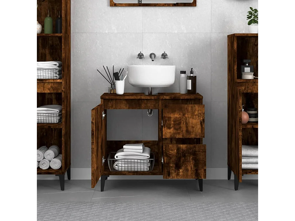 Armoire de bain chêne fumé 65x33x60 bois d'ingénierie