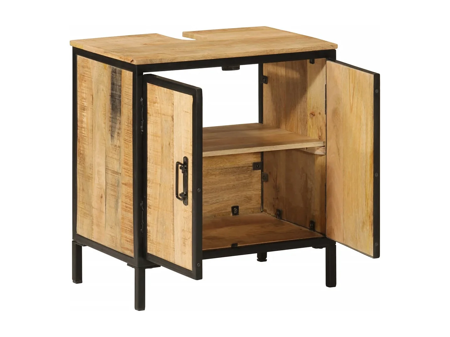 Armoire lavabo de salle de bain bois massif de manguier et fer