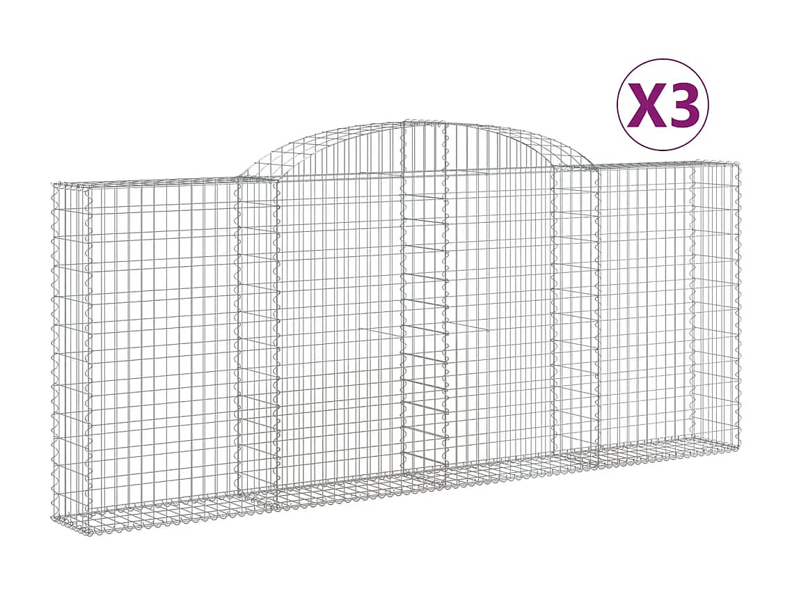 Paniers à gabions arqués 3 pcs 300x30x120-140 fer galvanisé