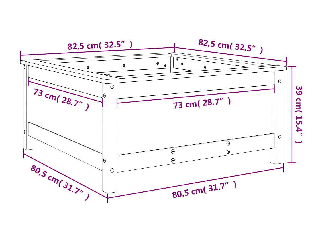 Jardinière marron miel 82,5x82,5x39 bois massif de pin