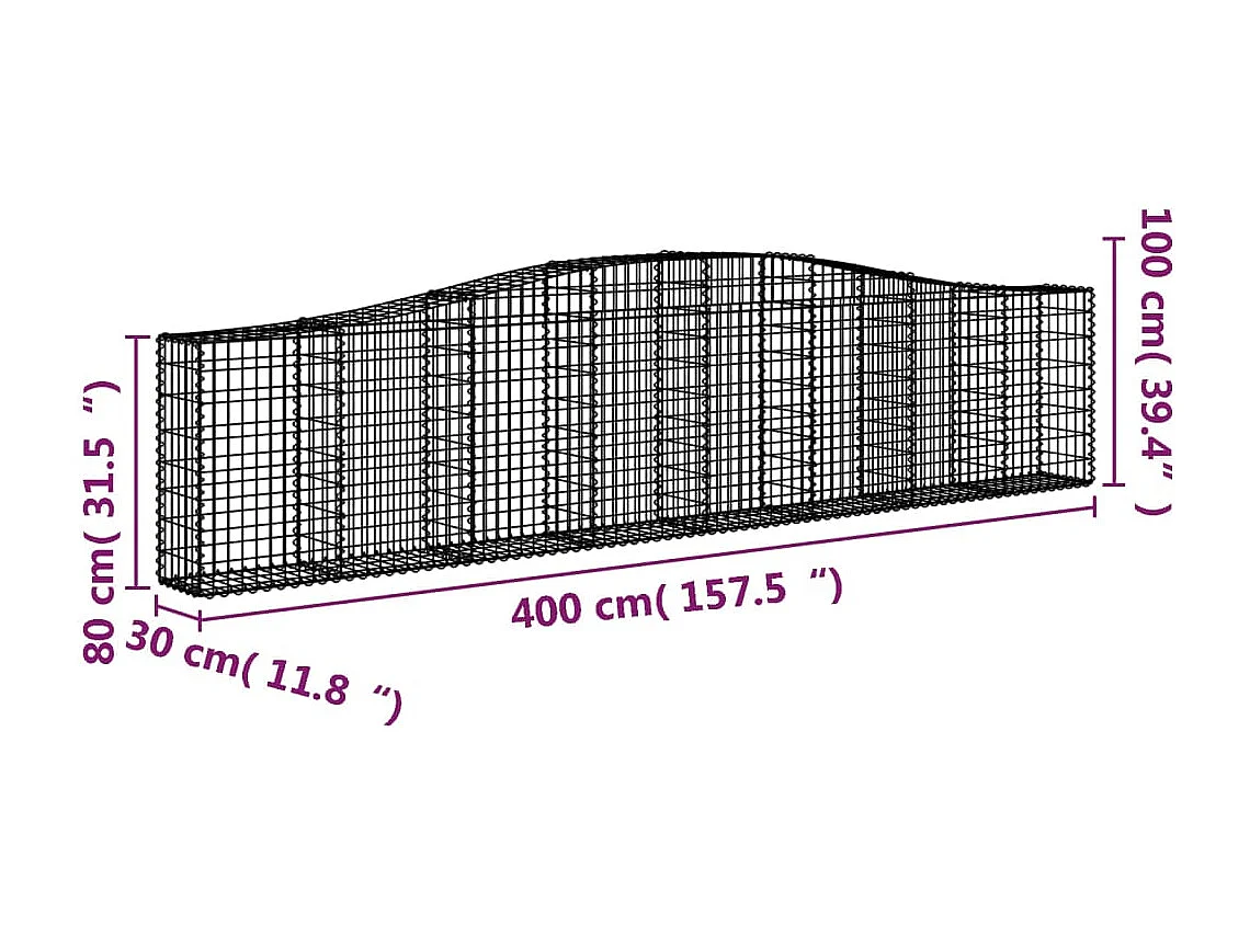 Paniers à gabions arqués 9 pcs 400x30x80-100 Fer galvanisé