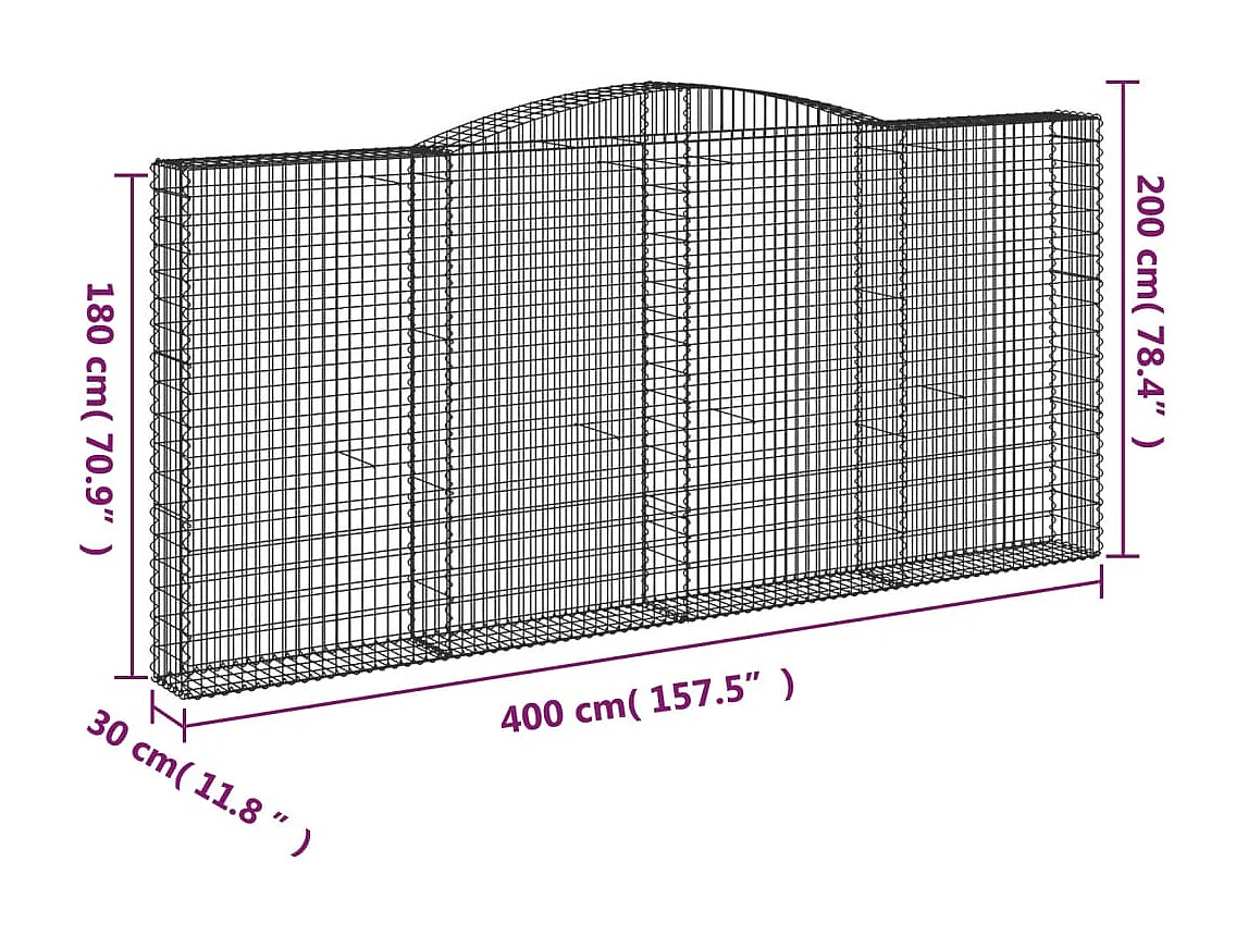Panier de gabions arqué 400x30x180-200 Fer galvanisé