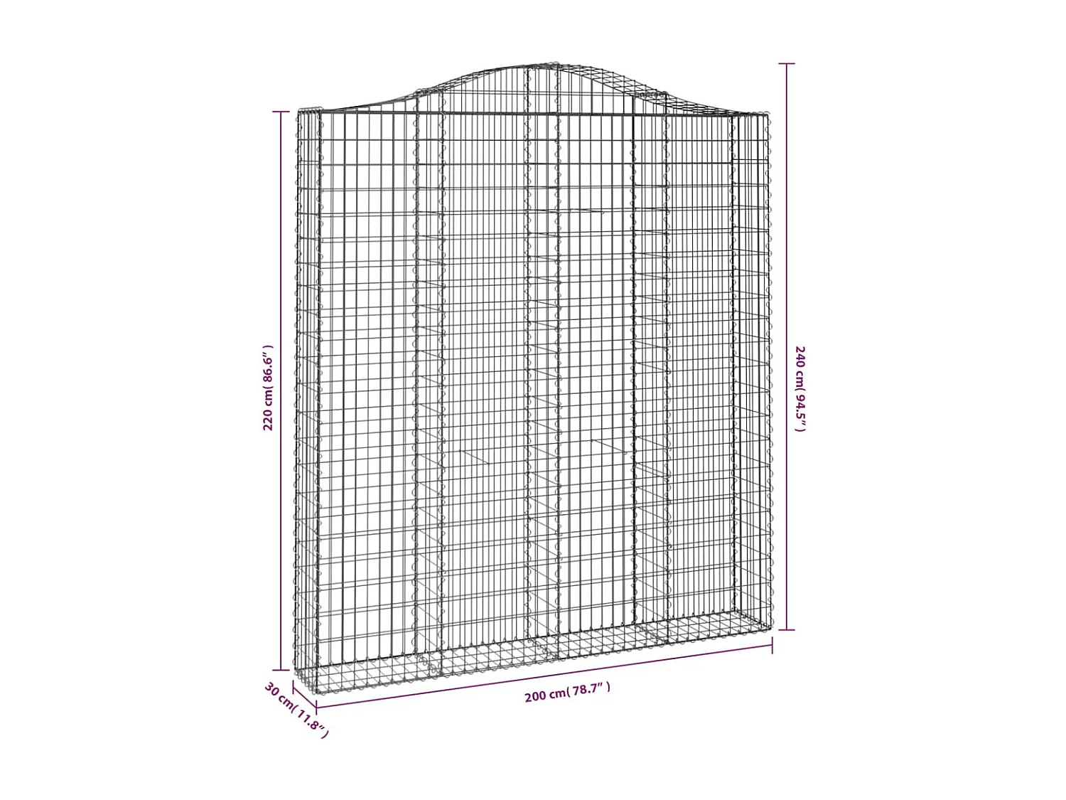 Panier de gabions arqué 200x30x220-240 Fer galvanisé