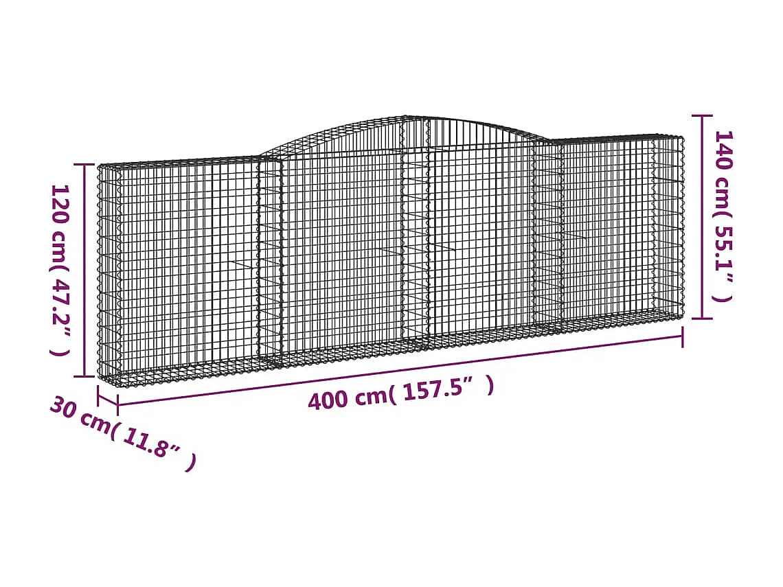 Paniers à gabions arqués 4 pcs 400x30x120-140 Fer galvanisé