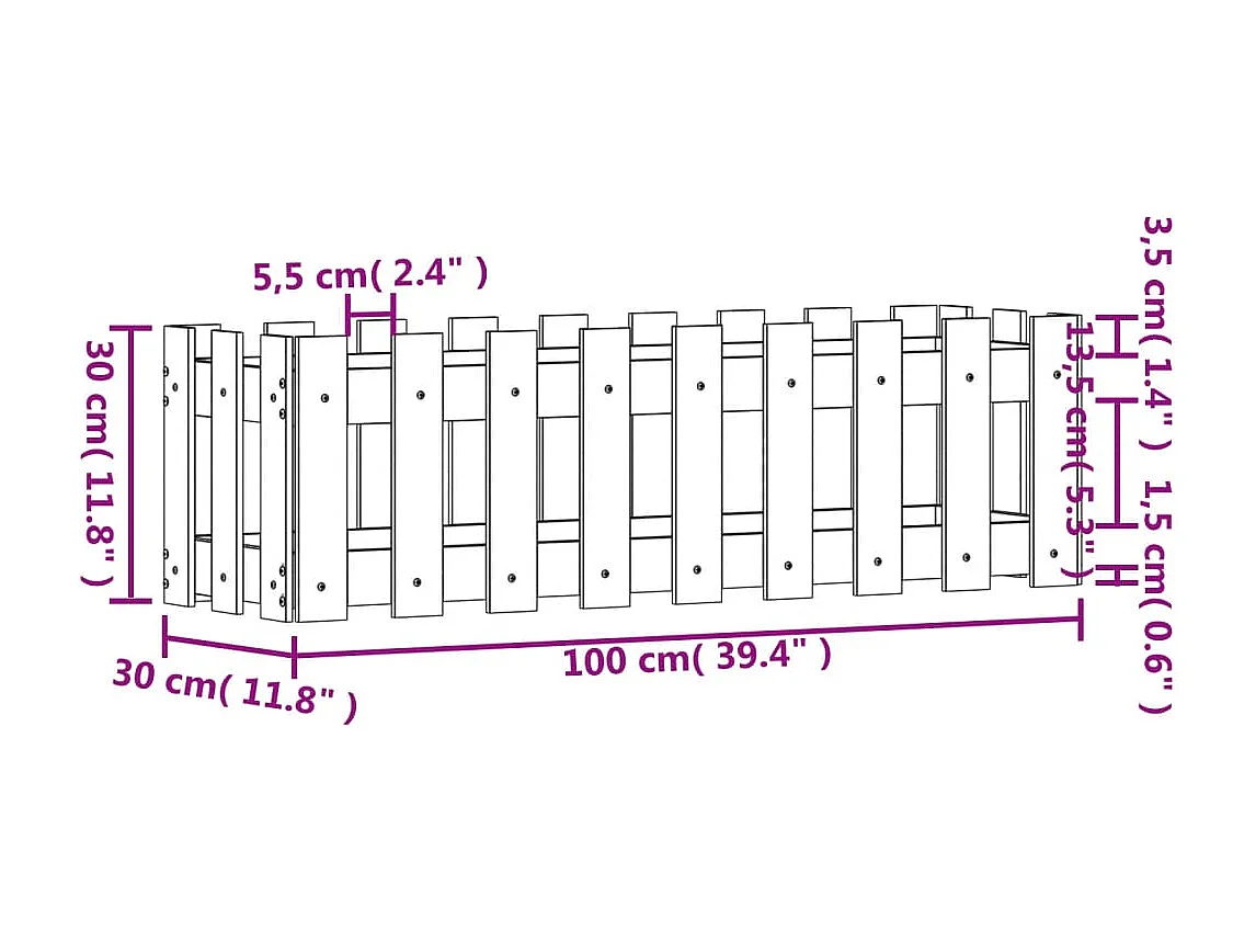 Lit surélevé de jardin design de clôture 100x30x30 pin massif
