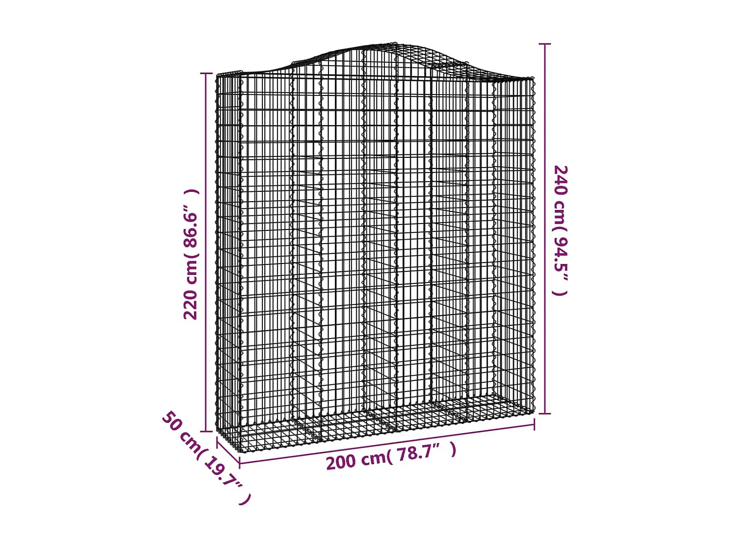 Paniers à gabions arqués 3 pcs 200x50x220-240 Fer galvanisé