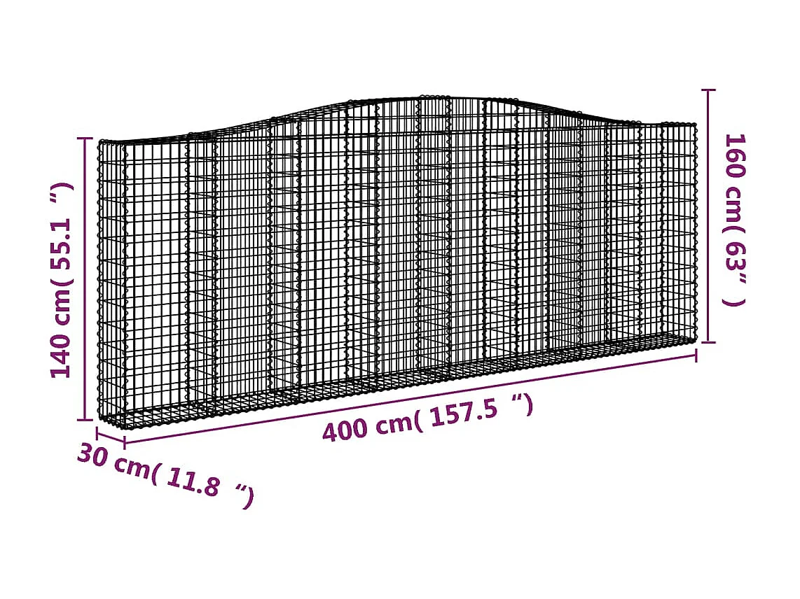 Paniers à gabions arqués 4 pcs 400x30x140-160 Fer galvanisé