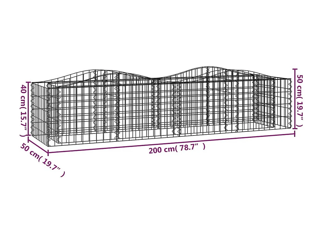 Lit surélevé à gabions arqué 200x50x50 Fer galvanisé