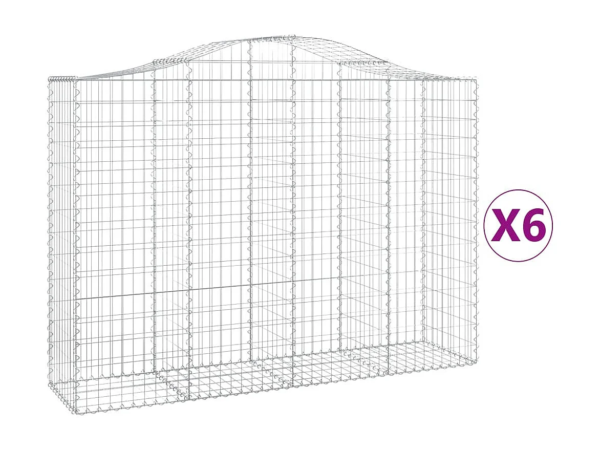 Paniers à gabions arqués 6 pcs 200x50x140-160 Fer galvanisé