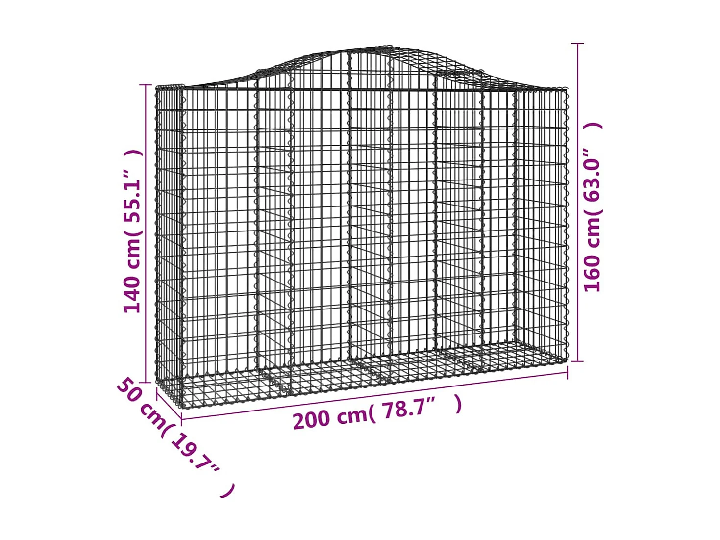 Paniers à gabions arqués 6 pcs 200x50x140-160 Fer galvanisé