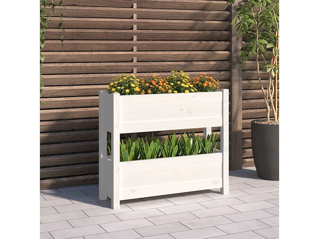 Jardinière Blanc 77x25x66 Bois massif de pin