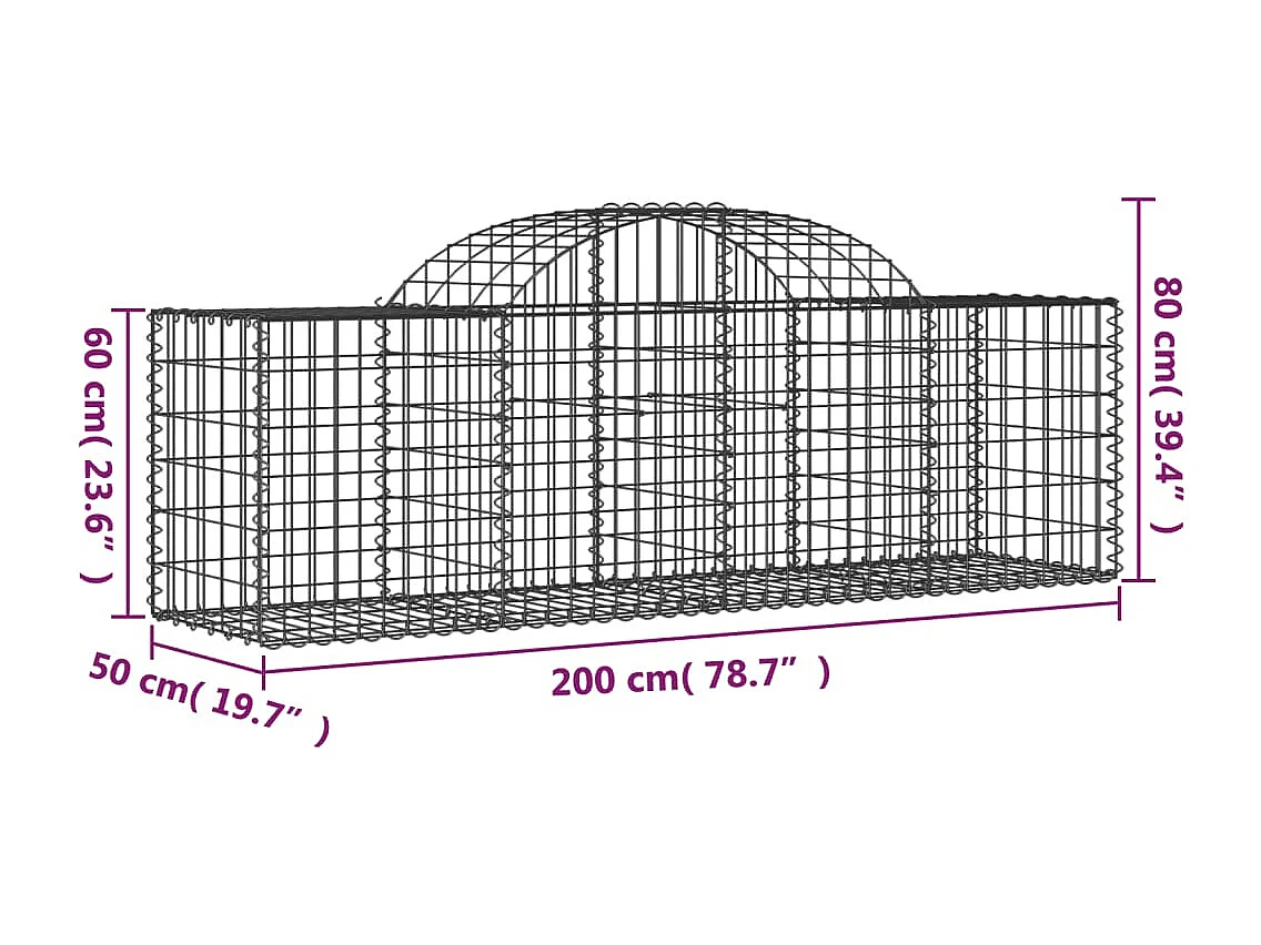 Paniers à gabions arqués 10 pcs 200x50x60-80 Fer galvanisé