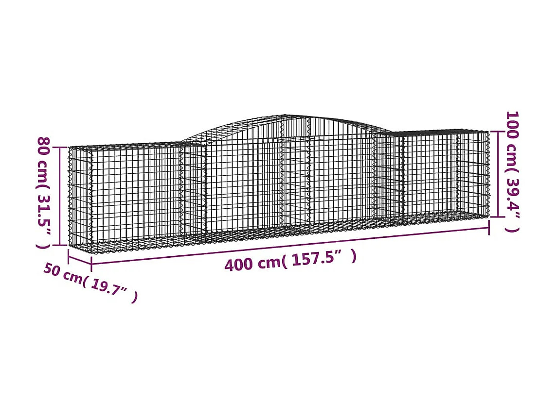 Paniers à gabions arqués 25 pcs 400x50x80-100 Fer galvanisé