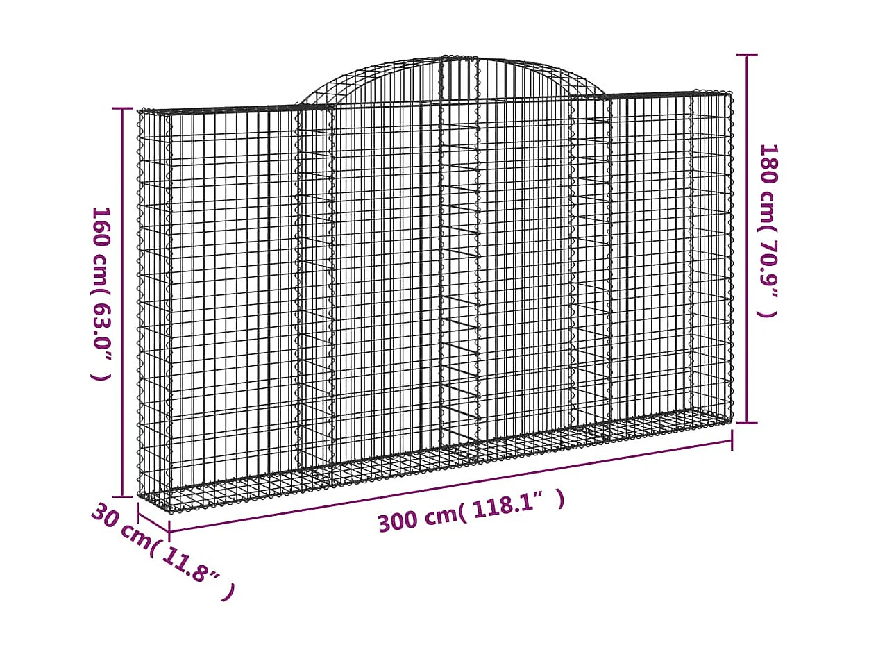Panier de gabions arqué 300x30x160-180 Fer galvanisé