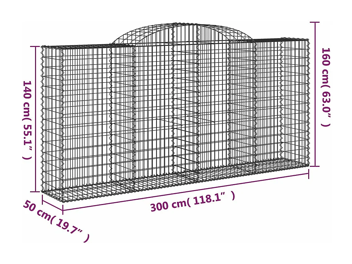 Paniers à gabions arqués 7 pcs 300x50x140-160 fer galvanisé