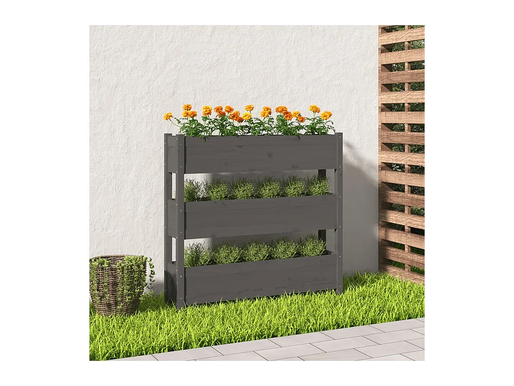 Jardinière Gris 112x25x104,5 Bois massif de pin