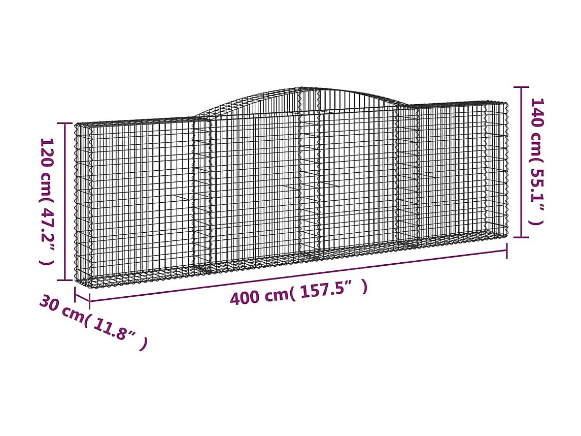 Paniers à gabions arqués 6 pcs 400x30x120-140 Fer galvanisé