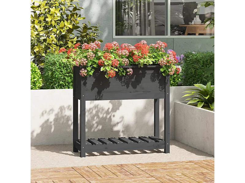 Jardinière avec étagère Gris 82,5x34,5x81 Bois massif de pin