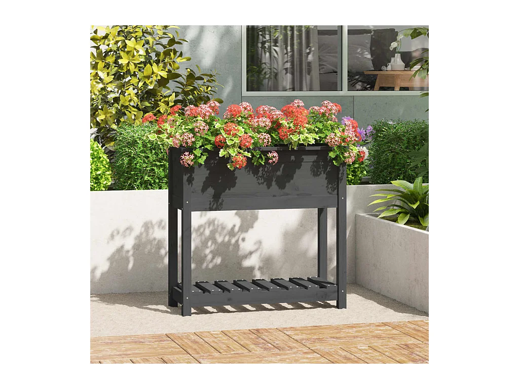 Jardinière avec étagère Gris 82,5x34,5x81 Bois massif de pin