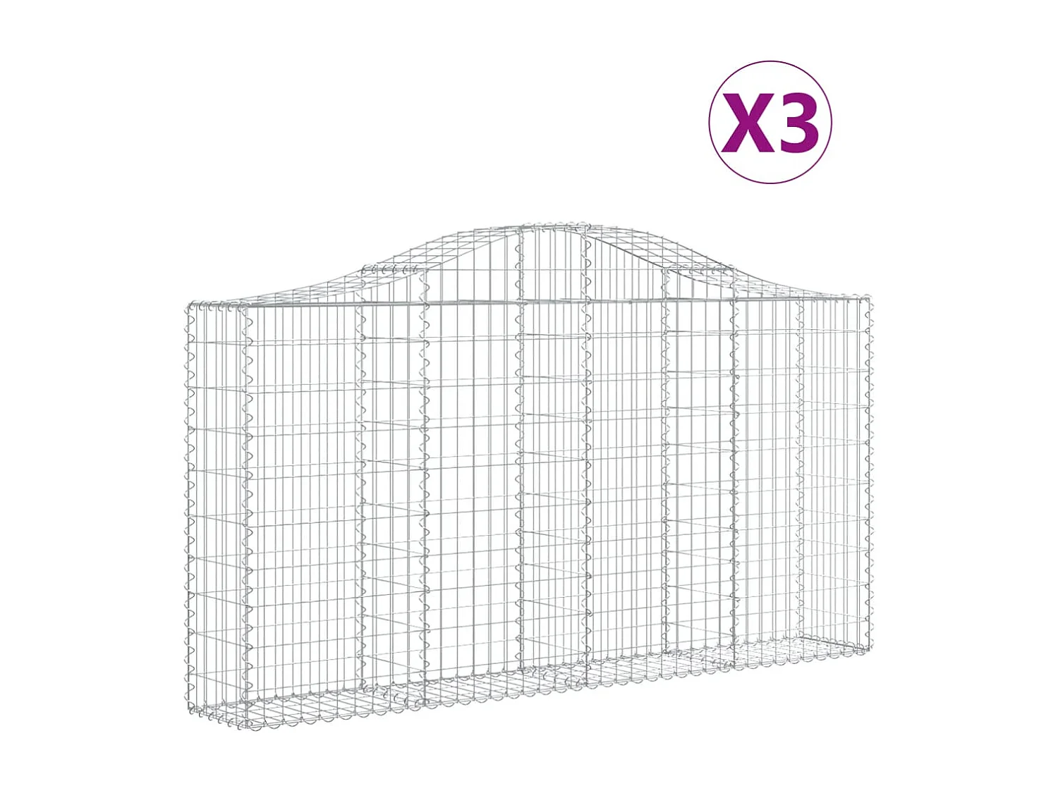 Paniers à gabions arqués 3 pcs 200x30x100-120 Fer galvanisé