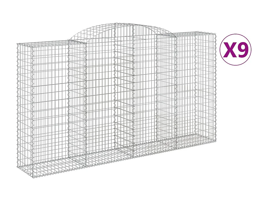 Paniers à gabions arqués 9 pcs 300x50x160-180 fer galvanisé