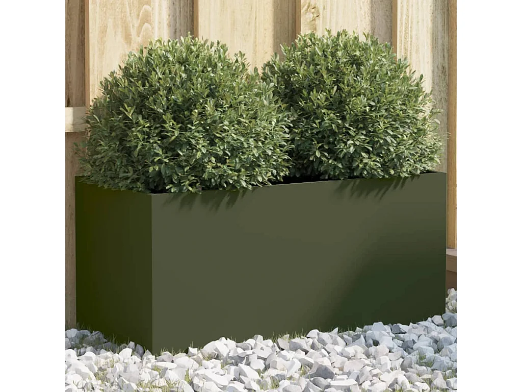 Jardinière vert olive 62x30x29 acier laminé à froid