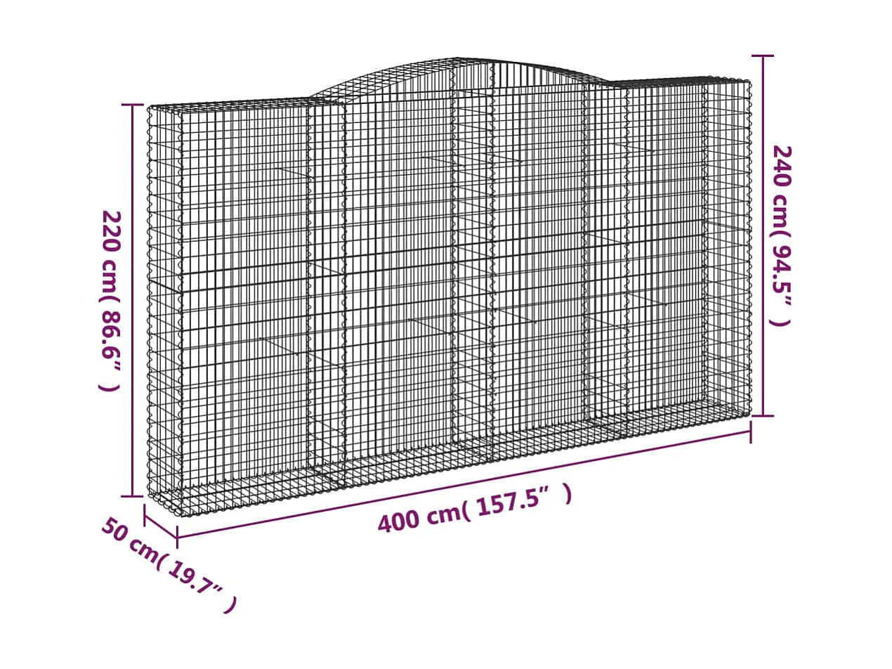 Panier de gabions arqué 400x50x220-240 Fer galvanisé