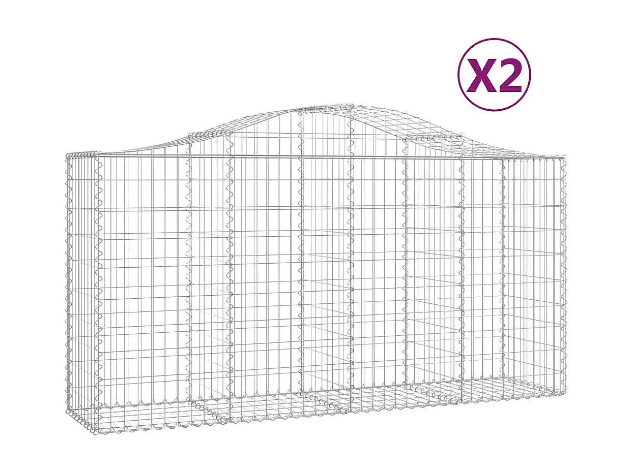 Paniers à gabions arqués 2 pcs 200x50x100-120 fer galvanisé