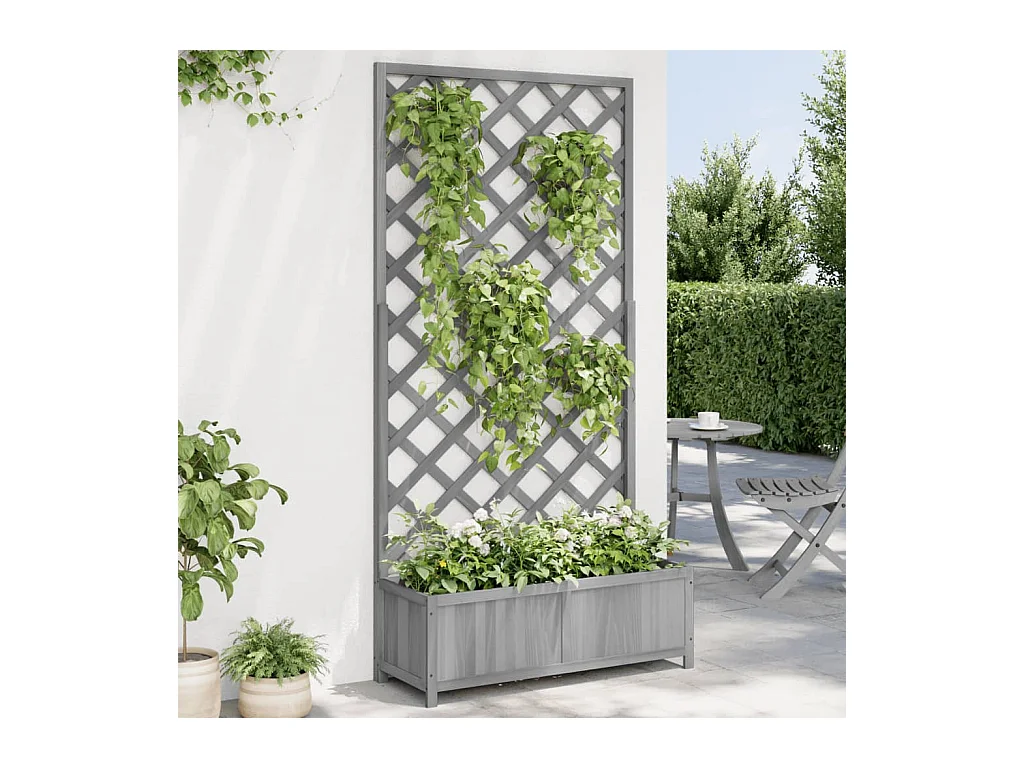 Jardinière avec treillis gris bois massif de sapin