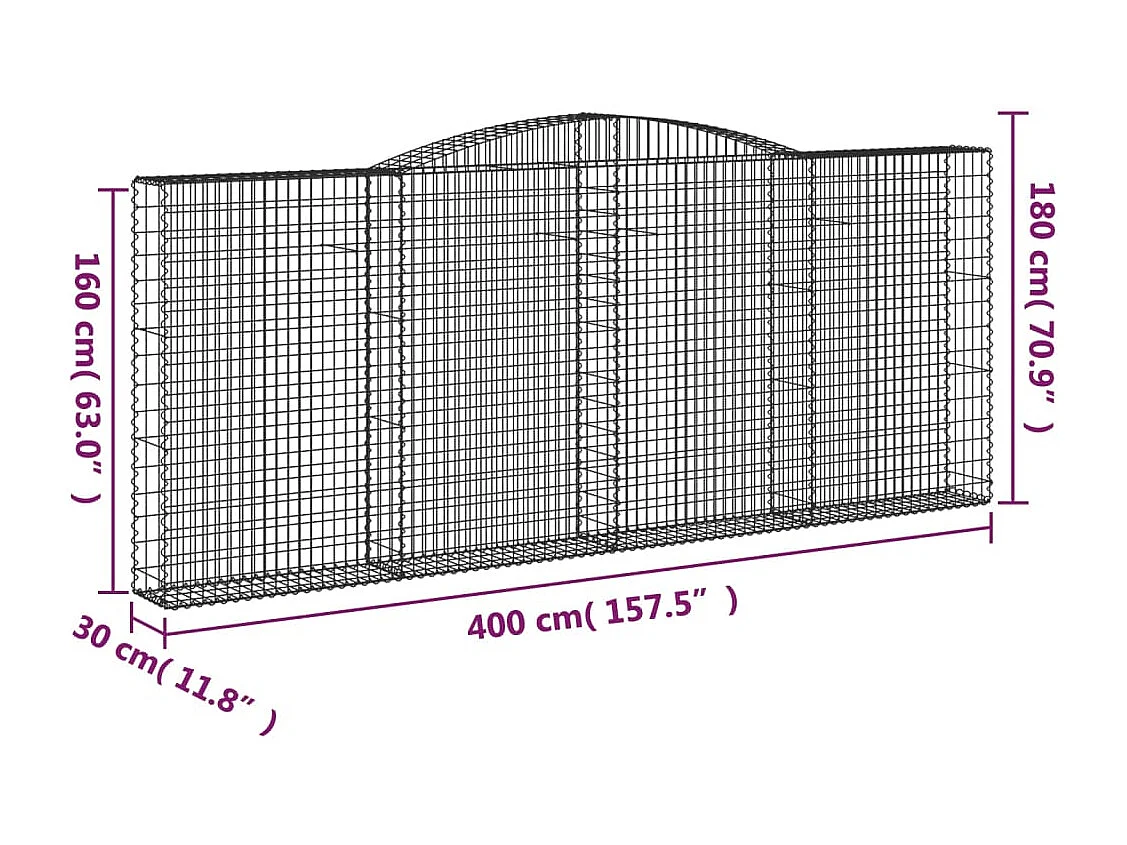 Panier de gabions arqué 400x30x160-180 Fer galvanisé