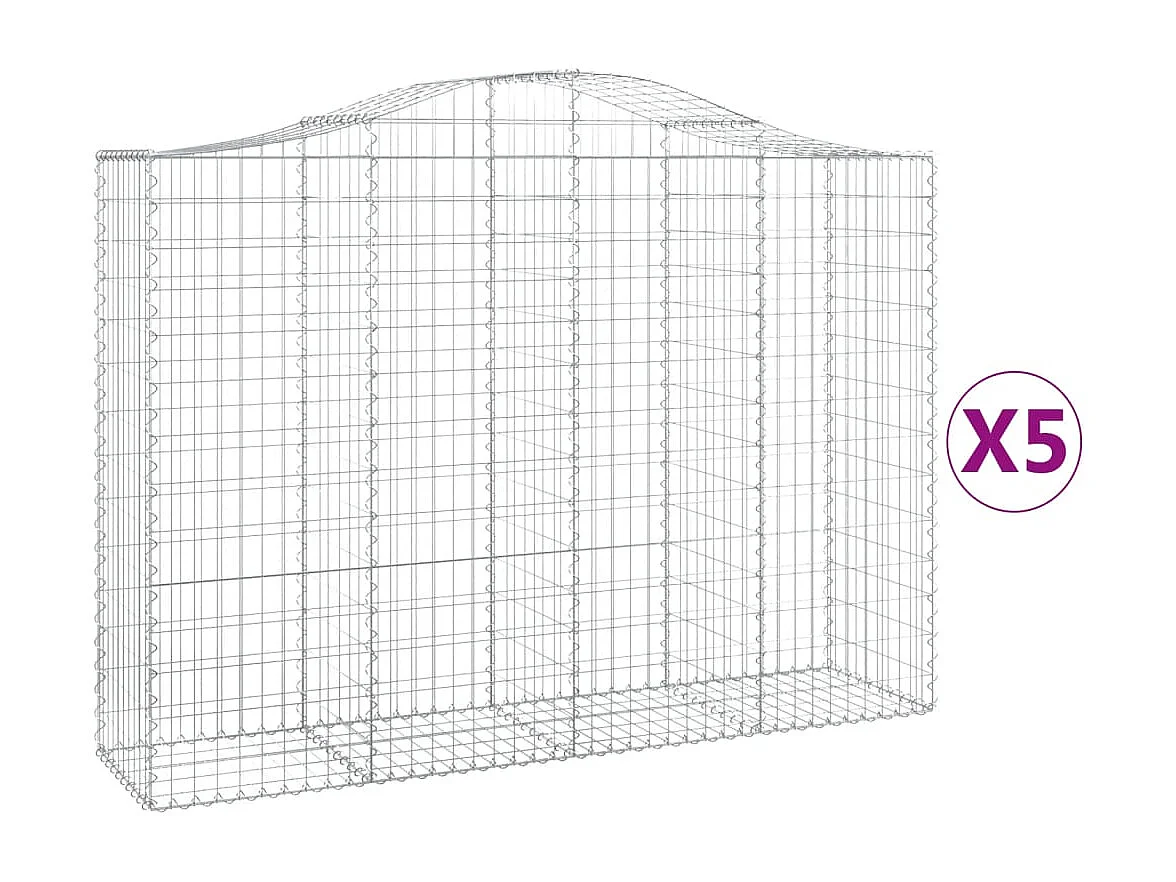 Paniers à gabions arqués 5 pcs 200x50x140-160 Fer galvanisé