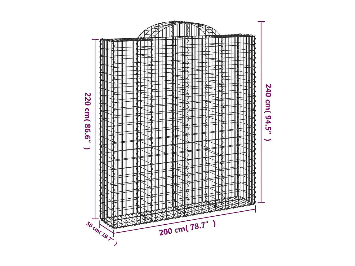 Panier de gabions arqué 200x50x220-240 Fer galvanisé