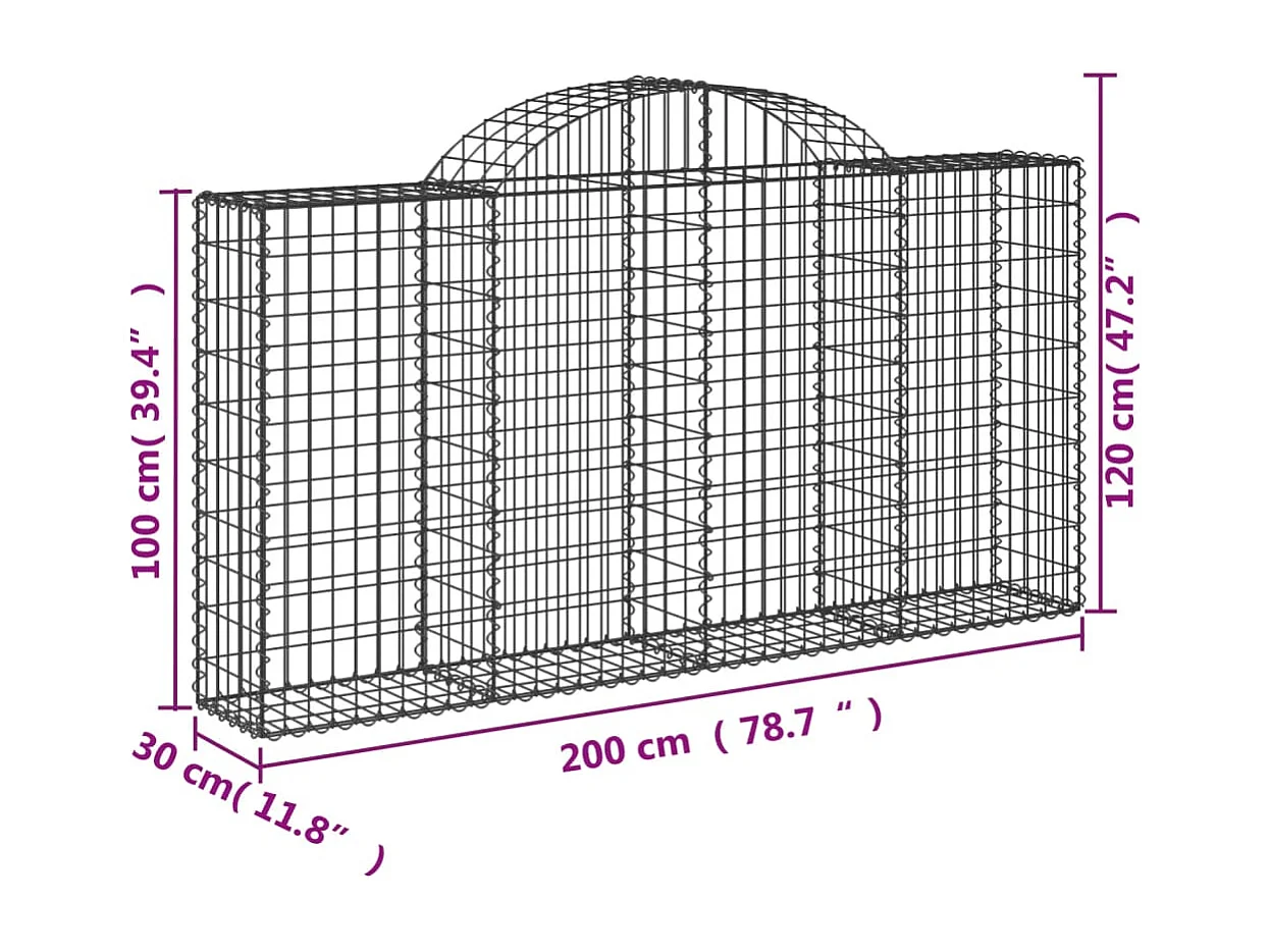 Paniers à gabions arqués 18 pcs 200x30x100-120 Fer galvanisé