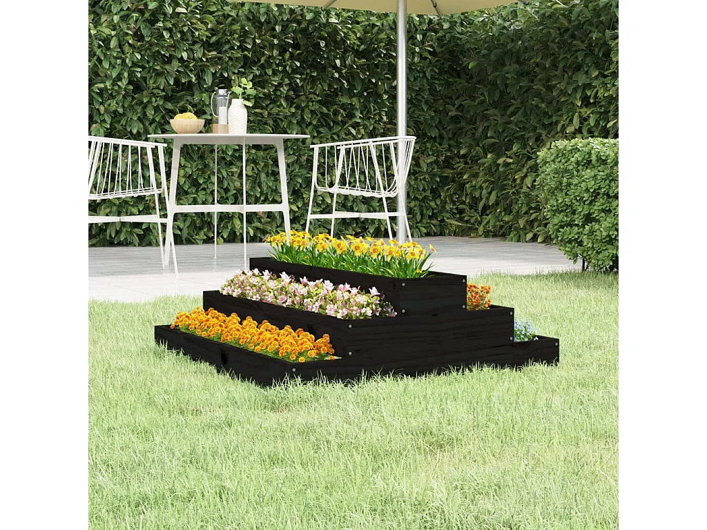 Jardinière Noir 80x80x27 Bois massif de pin
