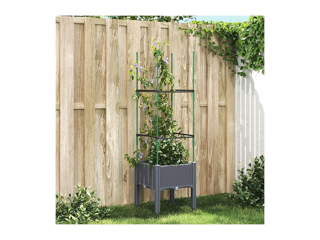 Jardinière avec treillis gris 40x40x142,5 PP