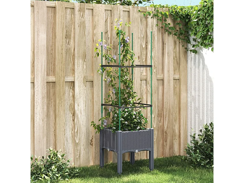 Jardinière avec treillis gris 40x40x142,5 PP