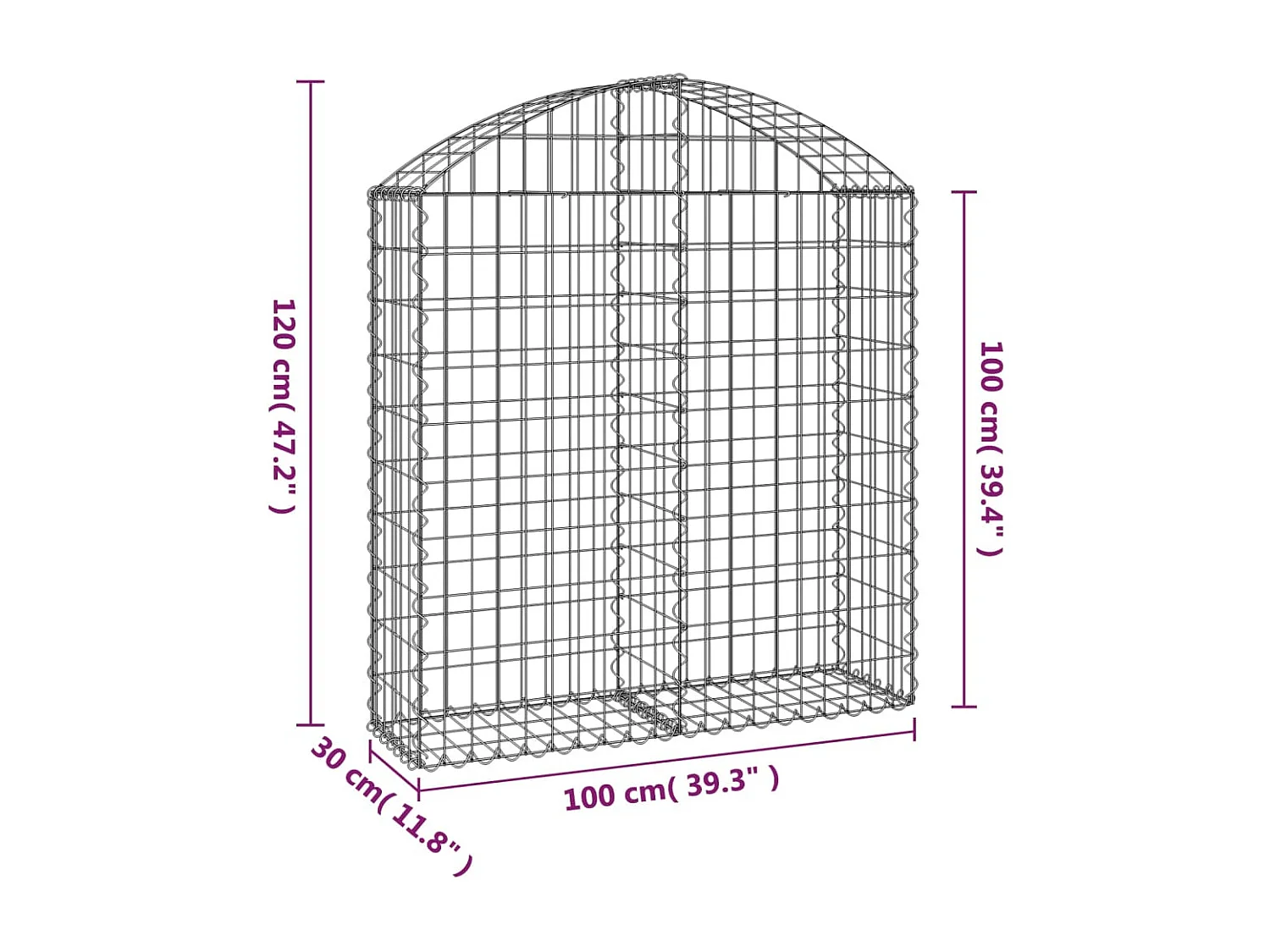 Panier de gabions arqué 100x30x100-120 Fer galvanisé