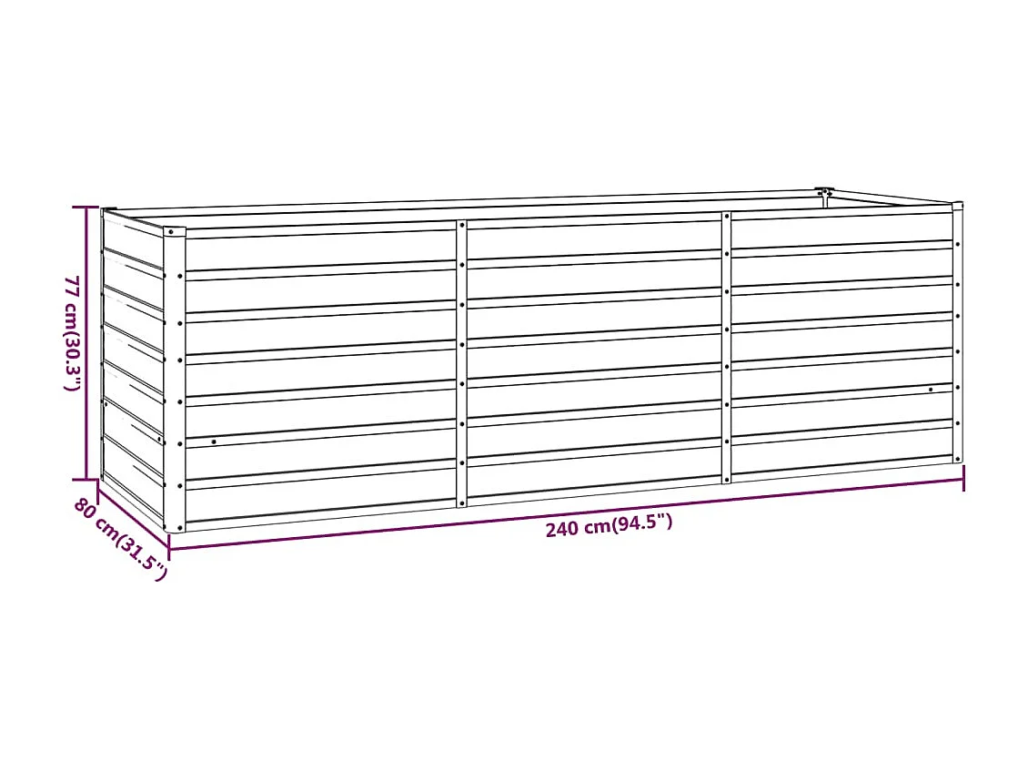Lit surélevé de jardin rouillé 240x80x77 acier corten