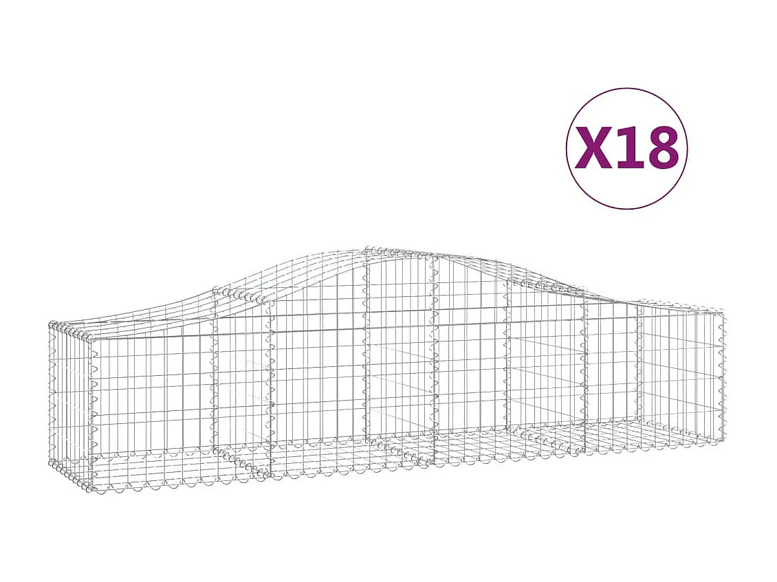 Paniers à gabions arqués 18 pcs 200x50x40-60 fer galvanisé
