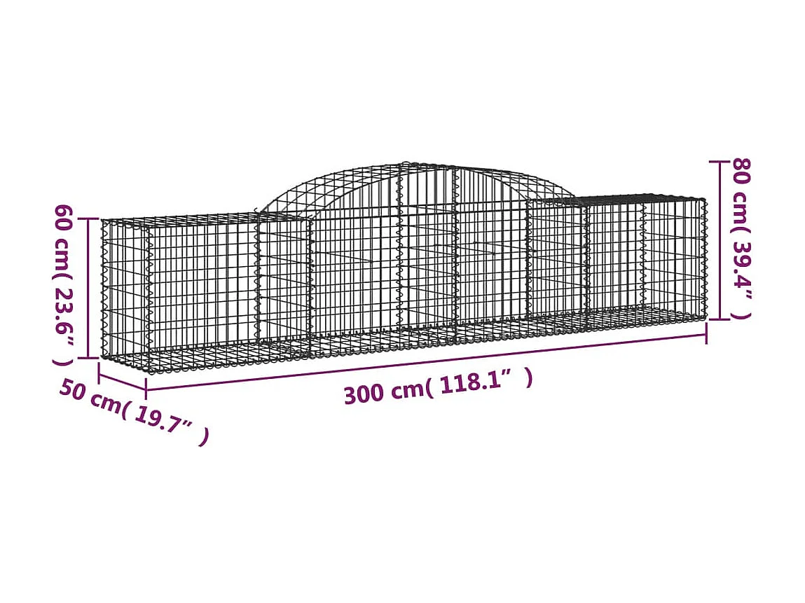 Paniers à gabions arqués 12 pcs 300x50x60-80 fer galvanisé